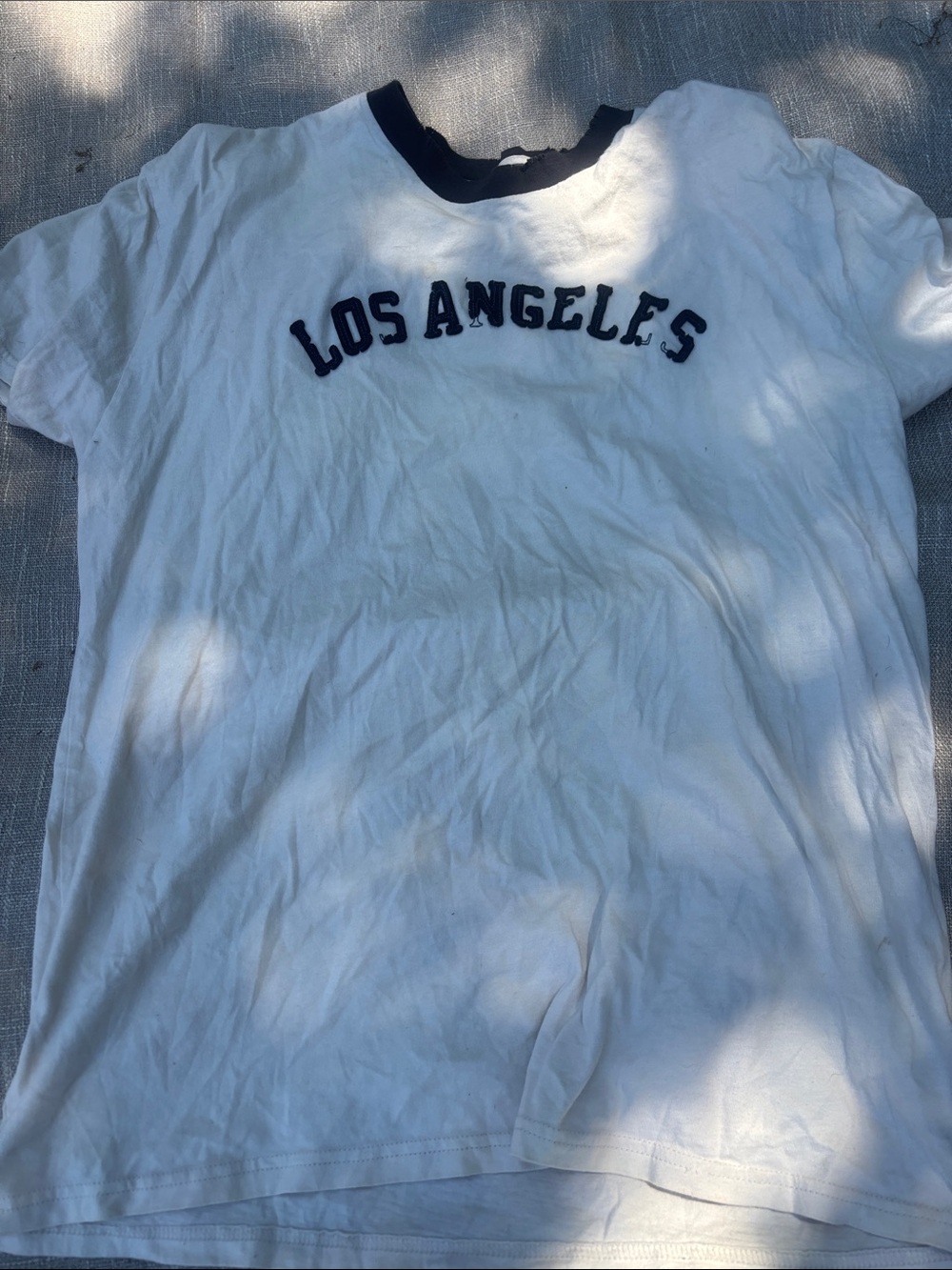 Hollister White T-Shirt with Navy Ringer and 'Los Angeles' Chest